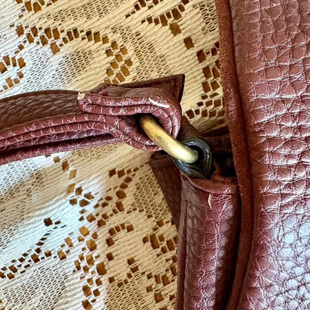 Tignanello Burgundy Pebbled Leather Suede Double Foldover Crossbody Shoulder Bag - Picture 9 of 16